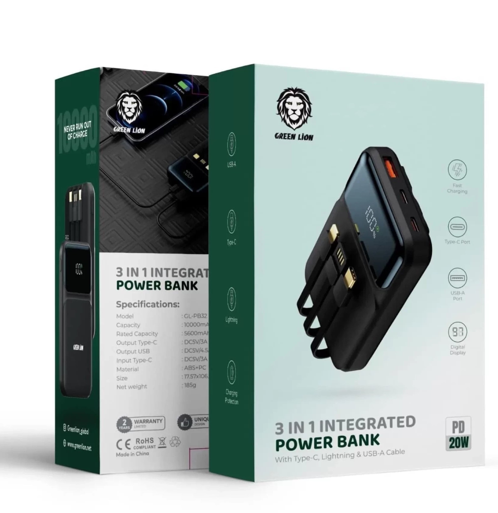 Green 3in1 Integrated Power Bank GL-PB32
