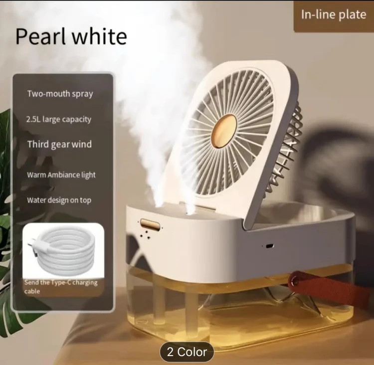 پنکه رومیزی مه پاش و چراغ خواب مدل Dual Spray