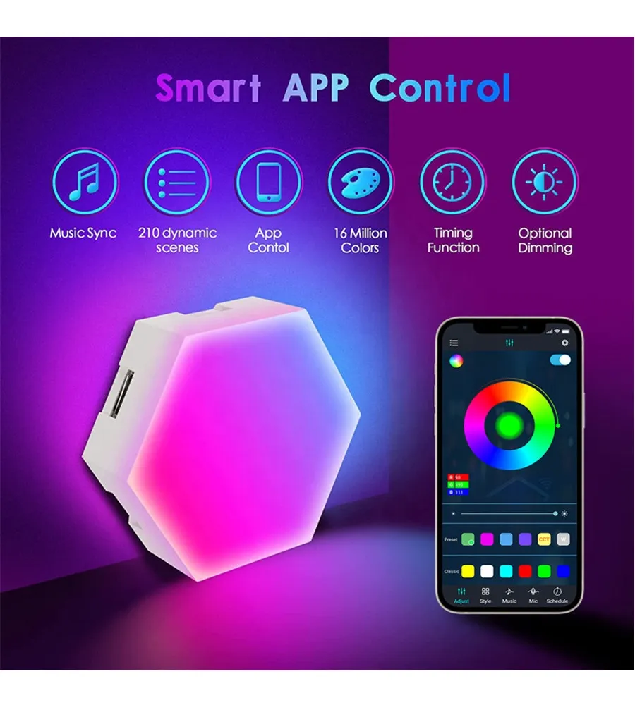 چراغ دیواری گیمینگ مدل کندویی 6 تایی RGB
