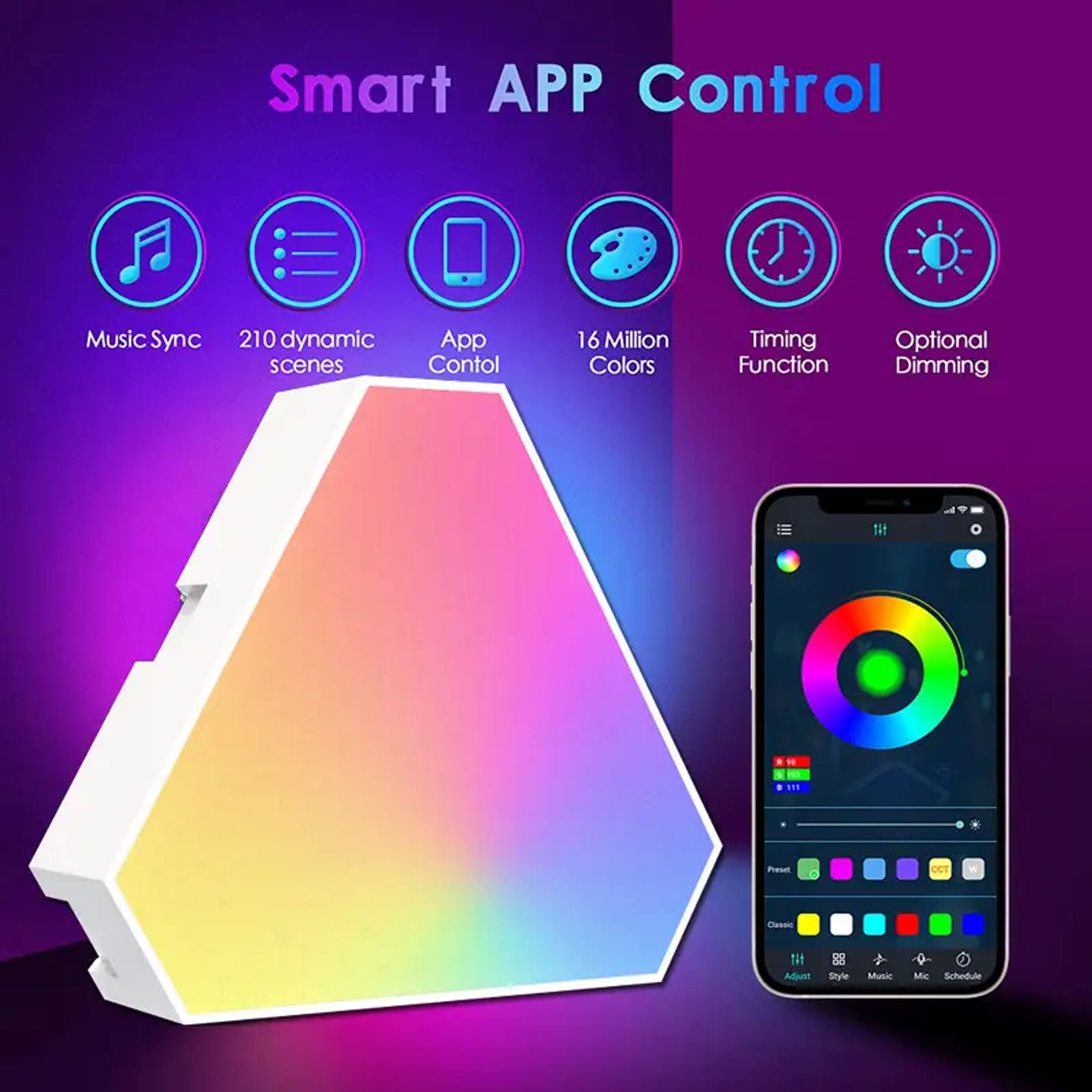 پنل LED دیواری هوشمند مثلثی: نورپردازی تعاملی با فناوری RGB-IC